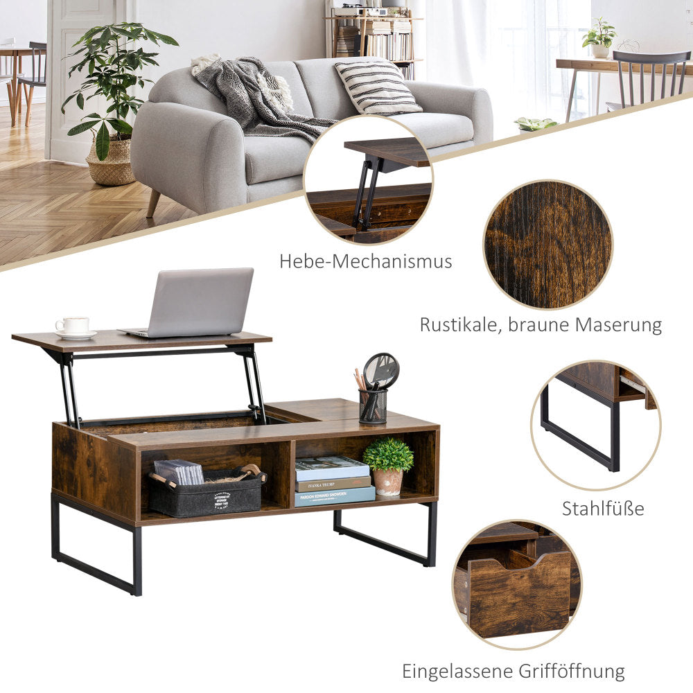 Salontafel – Koffietafel – Woonkamertafel – Bijzettafel – Tafel – Verstelbaar Lift-Top Blad – Verborgen Opbergruimte & Uitschuifbare Lade – Modern Spaanplaat Met Metaal – 100x60x44 cm