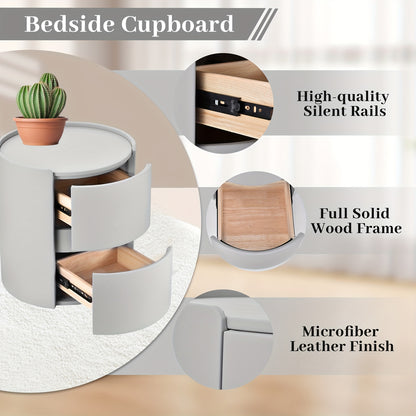 Ronde Nachtkastje – Modern Houten Nachtkastje – Minimalistisch Bedside Table – Compacte Ladekast – Slaapkamer Organiser – Massief Hout – Twee Laden – 45x45x50 cm – Duurzame Constructie Khaki