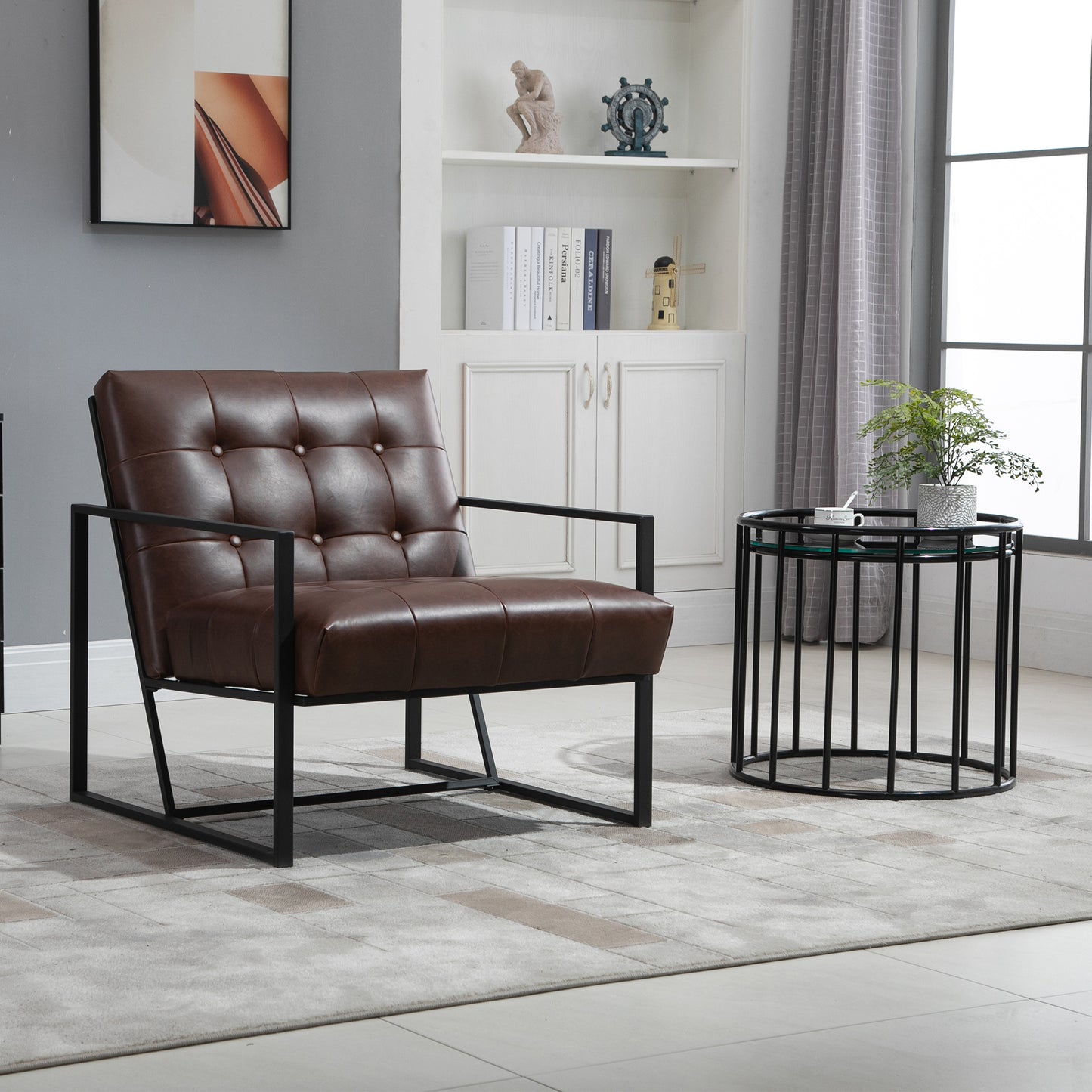 Chesterfield Fauteuil – Relaxfauteuil – Clubfauteuil – Lounge Fauteuil – Armstoel – Synthetisch Leer – Metalen Frame – Luxe Comfort – Compacte Afmetingen