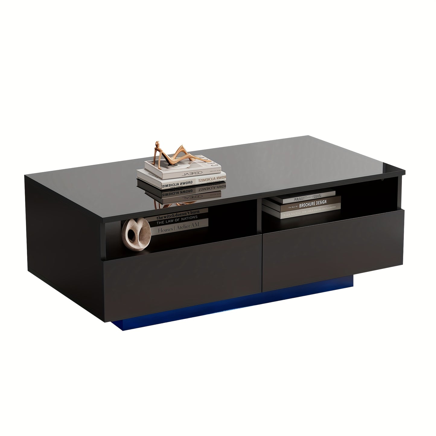 Salontafel – Koffietafel – Bijzettafel – Woonkamertafel – Opbergtafel – Modern Hoogglans Zwart – 2 Lades – Duurzaam Niet-Houten Materiaal