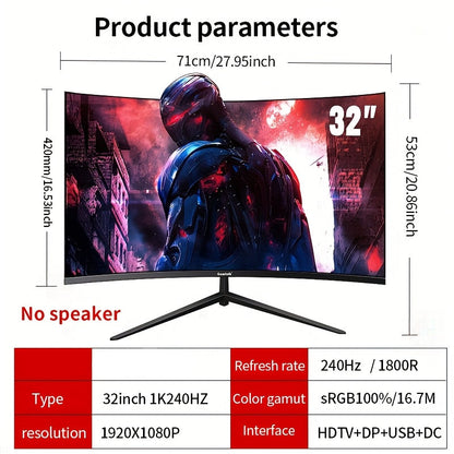 32 Inch Curved Gaming Monitor – Gebogen Monitor – Gaming Scherm – PC Monitor – Full HD Monitor – GF320C-1K240HZ – 165Hz Verversingssnelheid – Frameloos Design