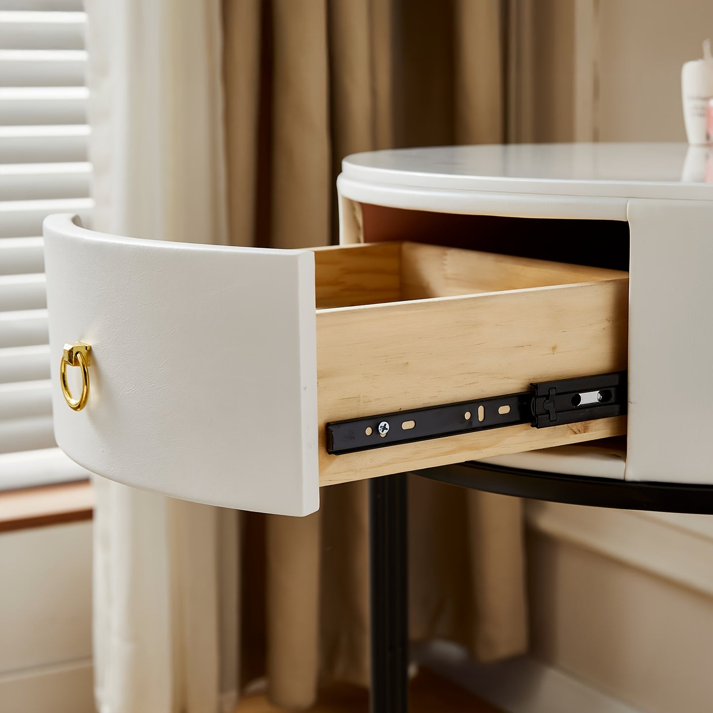 Make-up Vanity – Make-uptafel – Schminktisch – Make-up Bureau – Make-up Meubel – Wit – Rond Design – Sintered Stone Blad – Inclusief Kruk en Spiegel