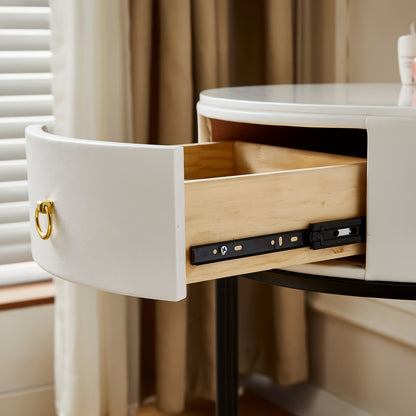 Make-up Vanity – Make-uptafel – Schminktisch – Make-up Bureau – Make-up Meubel – Wit – Rond Design – Sintered Stone Blad – Inclusief Kruk en Spiegel