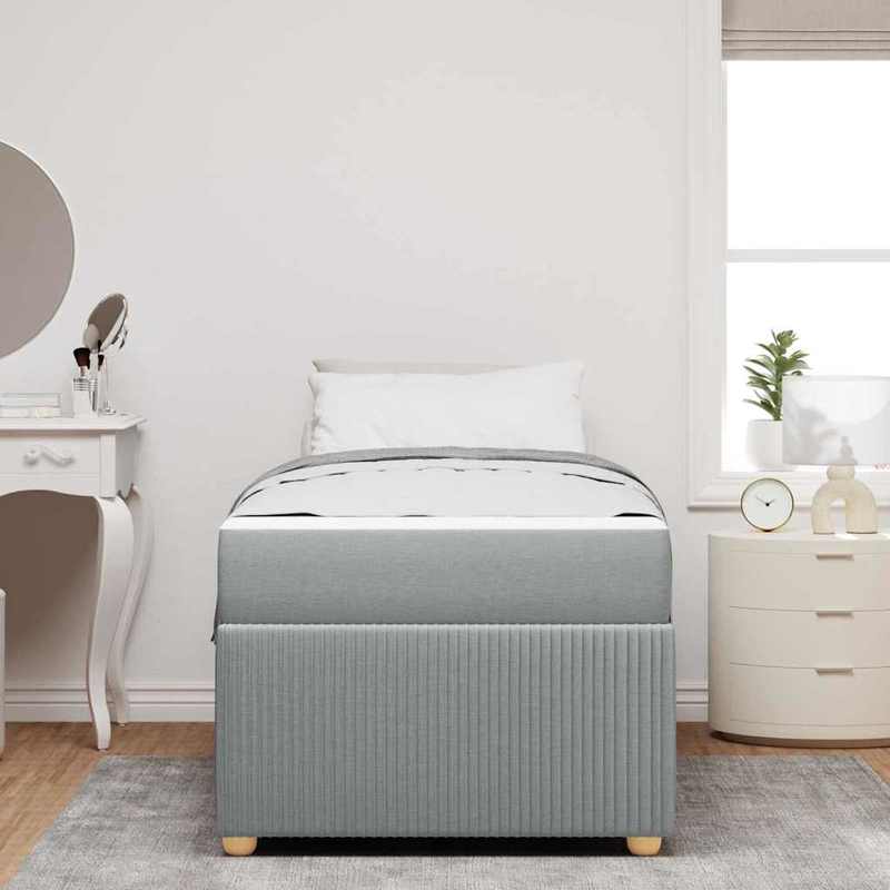 Bedframe – Bed – Tweepersoonsbed – Platformbed – Opbergbed – Lichtgrijs – Met Matras – 90x200 cm – Gestoffeerd Met Corduroy – Ruime Opbergruimte Onderbed