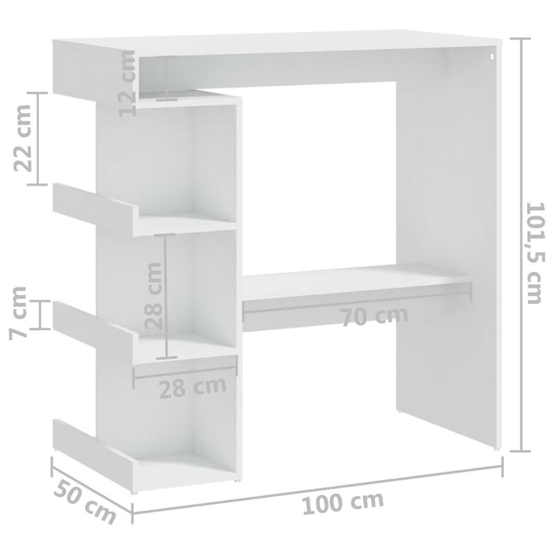 Bar Tafel – Barkruk Tafel – Hoge Tafel – Barmeubel – Werktafel – Wit – Engineering Wood – Met Opbergruimte – Stevig En Duurzaam