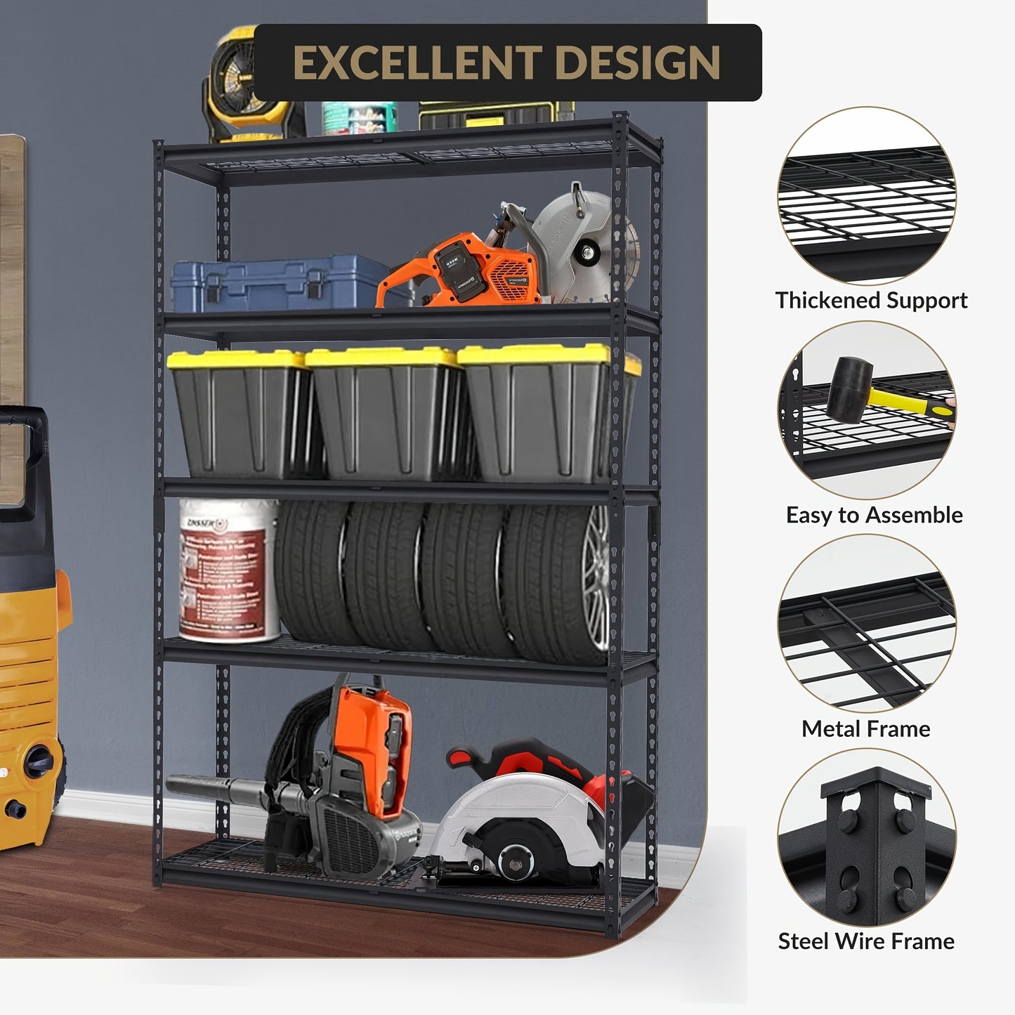 Heavy-Duty 5-Tier Steel Shelving Unit - 120x45x180cm Garage Storage Rack | Capacity for Home Use, Standing Shelf