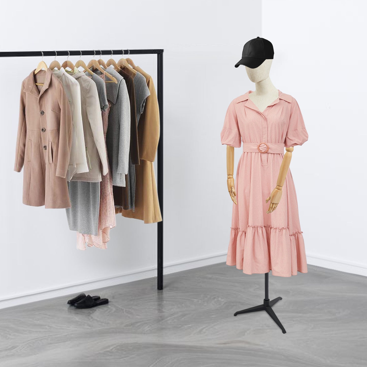High-Quality Material with an Adjustable Design, Offering Great Flexibility And Easy Assembly, Featuring a Double Hole Design And a Stable Base for a Female Mannequin