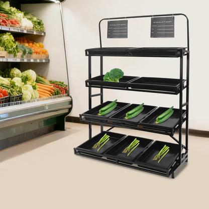 Winkelstandaard – Vloerdisplay – Productrek – Verkoopdisplay – Mandjesrek – 10 Mandjes – Draagkracht 100 kg – Zwart Gecoat IJzer