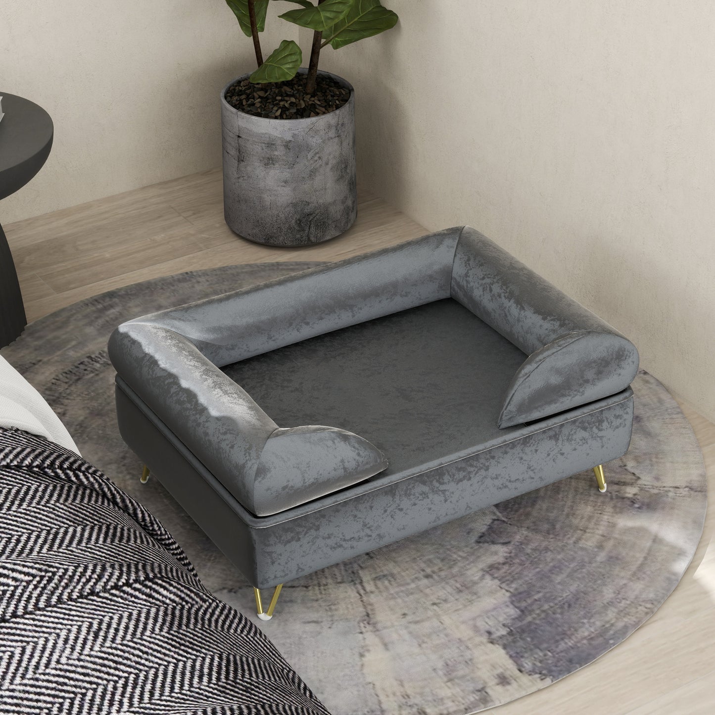 Huisdierenbank – Hondenbank – Kattenbank – Dierenbank – Huisdierenbed – Luxe Dutch Velvet – Afneembare Wasbare Hoes – 76x53,5x34 cm – Stevige Houten Constructie
