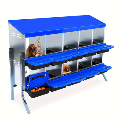 6/8/10-Hole Heavy-Duty Metal Chicken Nesting Boxes with Roll-On Egg Collection System, Ventilation Holes & Keylock Installation - All-Weather Durable Laying Boxes with Removable Trays & Egg Storage for Hens, Ducks, Geese - Ea