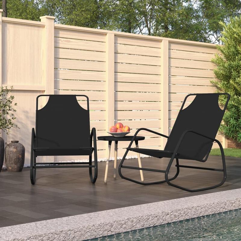 2-Piece Steel and Textilene Black Folding Rocking Chair Set – Large, Padded, Portable, and Sturdy Rocking Chair for Camping, Patio, Garden, and Outdoor Use, Perfect for Adults