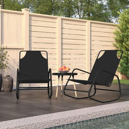 2-Piece Steel and Textilene Black Folding Rocking Chair Set – Large, Padded, Portable, and Sturdy Rocking Chair for Camping, Patio, Garden, and Outdoor Use, Perfect for Adults