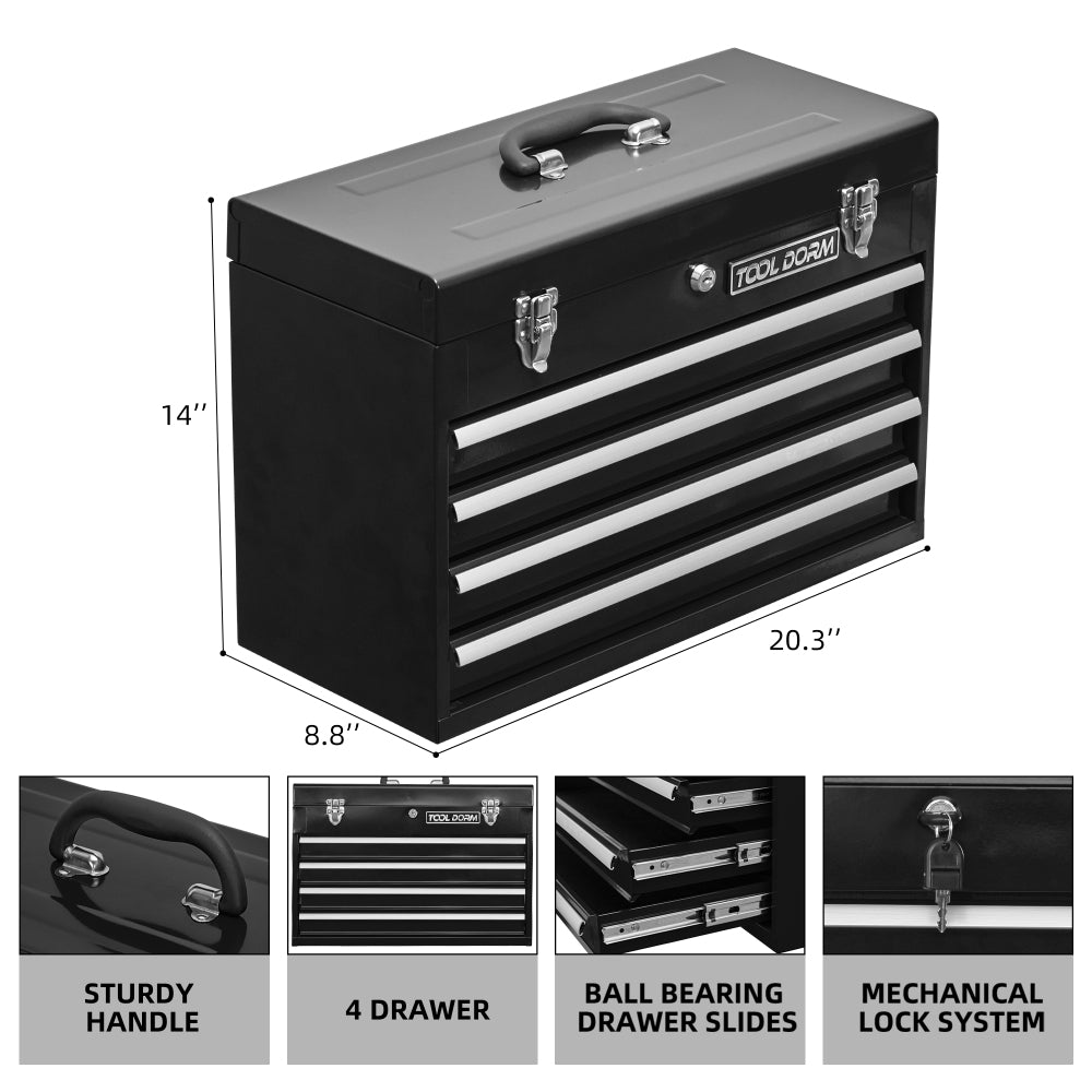 Gereedschapskist – Gereedschapswagen – Toolbox – Gereedschapskoffer – Opbergkist – Met 4 Laden & Metalen Sluiting – Duurzame Stalen Constructie – Ruime Opbergruimte