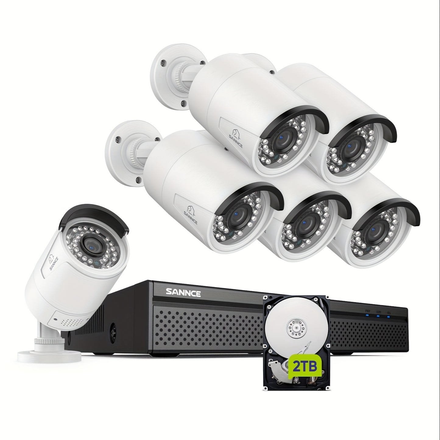 Beveiligingscamera Set – Bewakingscamera – Surveillance Camera – IP Camera – PoE Camera – Wit – 6x 3MP Bullet Camera’s – 2TB HDD Opslag – Twee-weg Audio – Personendetectie