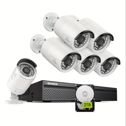 Beveiligingscamera Set – Bewakingscamera – Surveillance Camera – IP Camera – PoE Camera – Wit – 6x 3MP Bullet Camera’s – 2TB HDD Opslag – Twee-weg Audio – Personendetectie