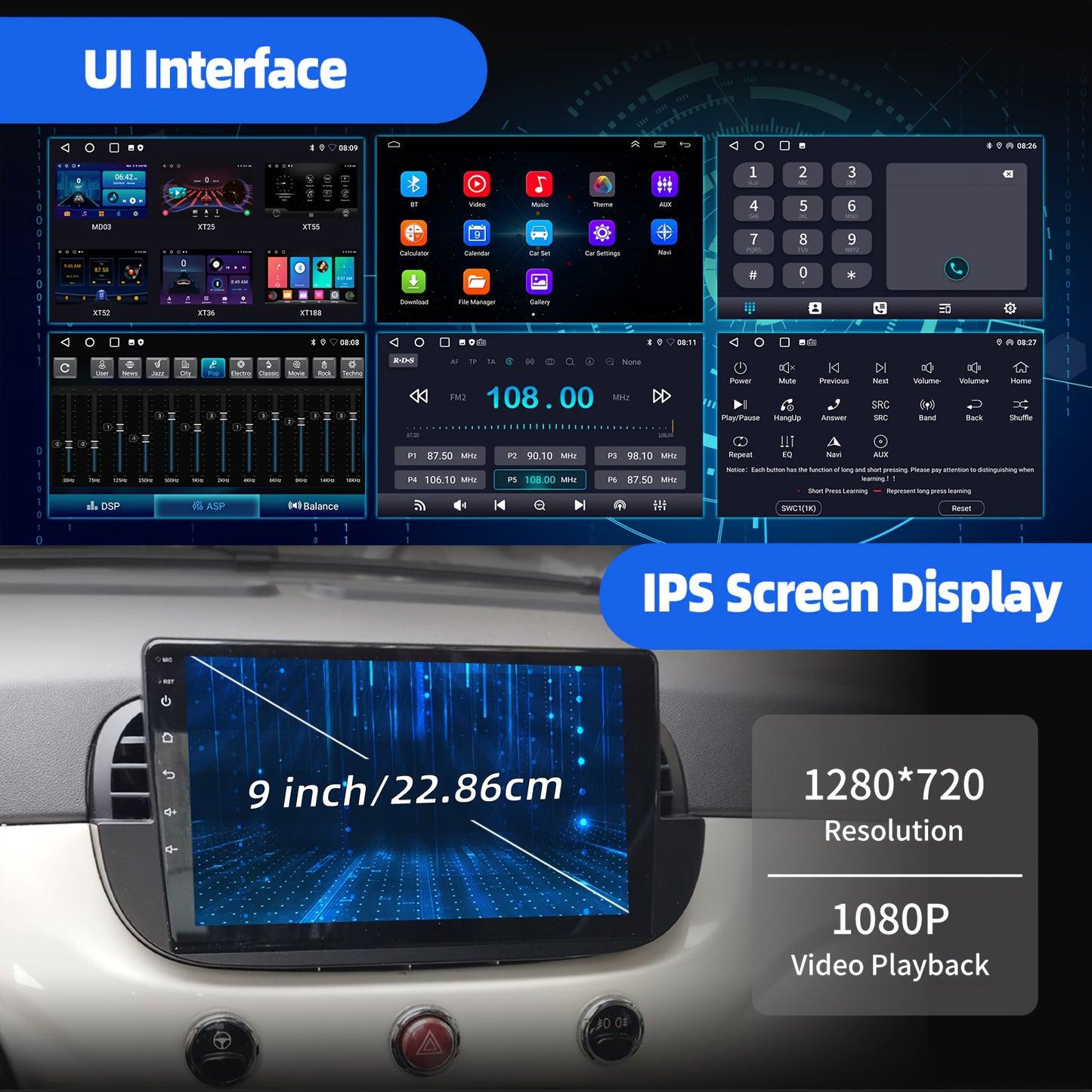 Autoradio FIAT 500 – Multimedia Speler – Navigatiesysteem – Car Audio Systeem – Auto Entertainment – Android 14 – 9 Inch HD Touchscreen – Draadloos CarPlay & Android Auto – AHD Camera & Microfoon