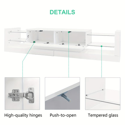 tv meubel – tv kast – tv dressoir – tv meubelen – media meubel – hoogglans wit – glazen front – 181 cm – geschikt voor tv tot 80 inch – twee klepdeuren – hout