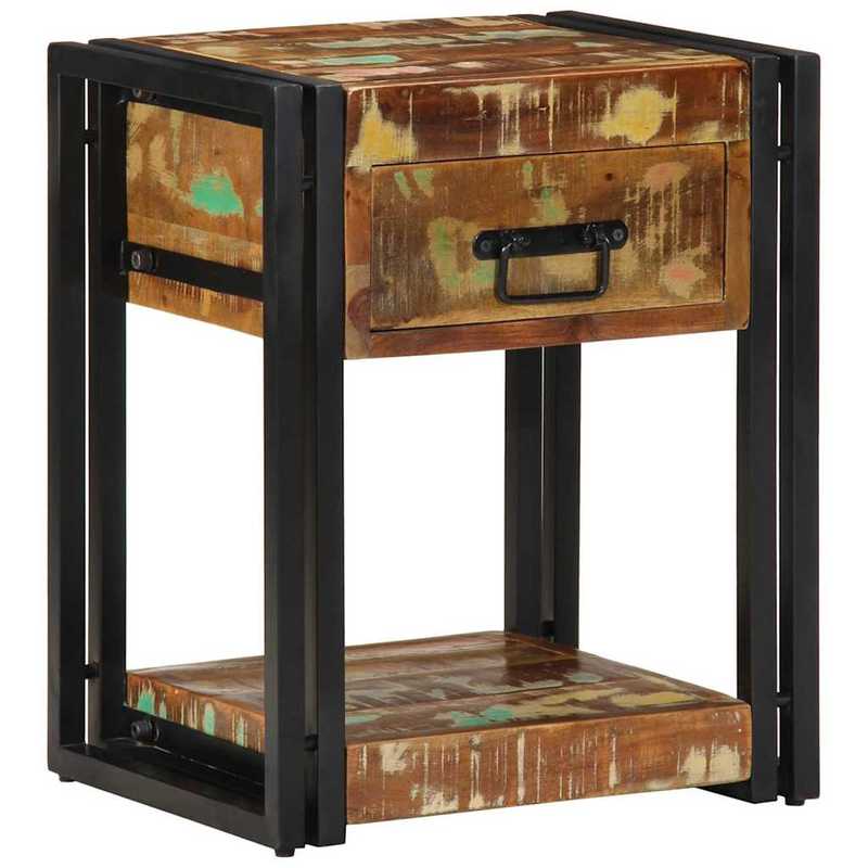 2pcs Modern Farmhouse Bedside Table with Storage - Sturdy Recycled Solid Wood Nightstand, 40x35x50cm, & Brown Distressed Finish, Space-Saving Design for Bedroom
