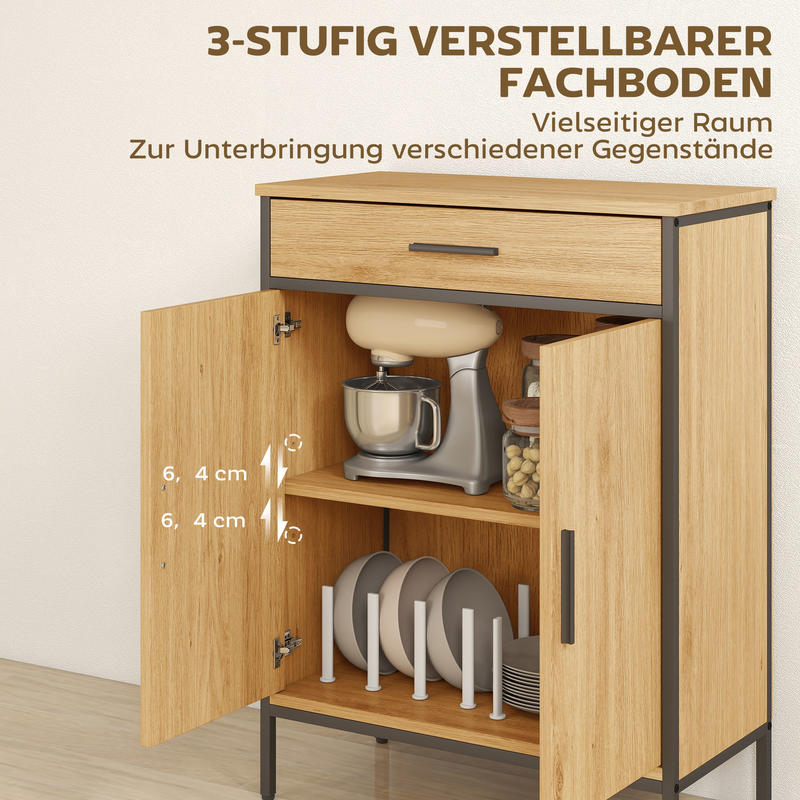 Industrial Modern Bathroom Shelf Cabinet with Two-Tier Shelves & Large Drawer - Freestanding Bathroom Storage Organizer with Oak Finish, Sturdy Construction, Space-Saving Design for Bathroom, Kitchen, or Living Room - Moistur
