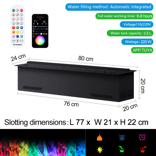 3D Smart Elektrische Haard – Elektrische Open Haard – Sfeerkachel – Vuurtafel – Haardwand – 80 cm – 9 Kleuren LED Vlammen – App & Afstandsbediening