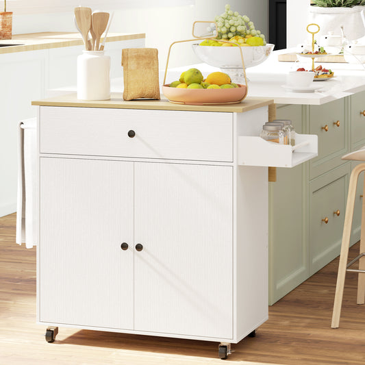 Keukentrolley – Keukenwagen – Serveerwagen – Werktafel – Opbergtrolley – Inklapbaar Werkblad – Verstelbare Plank – Wit
