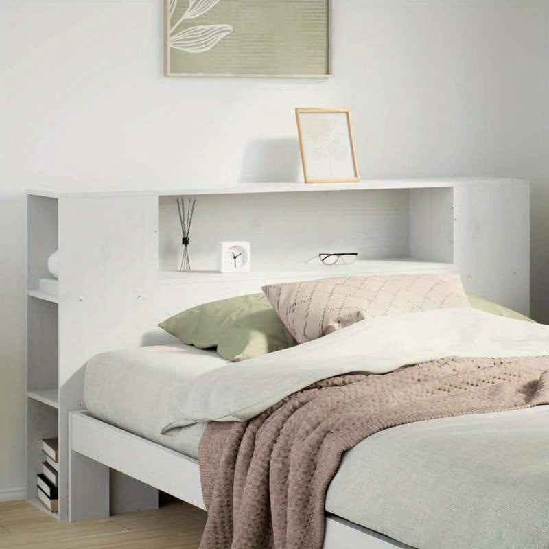 Bedombouw – Hoofdeinde – Bedframe – Opbergbed – Slaapkamermeubel – Wit Massief Dennenhout – 160 cm Breed – Ruimtebesparend Met Planken En Laden
