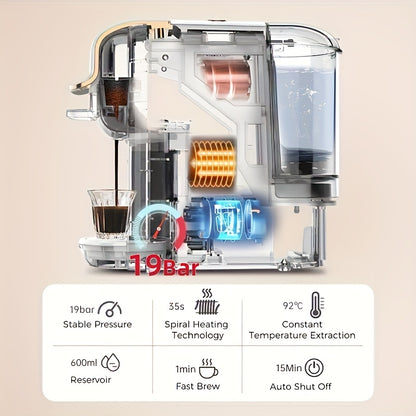 Koffiecapsuleautomaat – Espresso Machine – Koffiezetapparaat – Volautomatische Koffiemachine – Capsule Machine – Snelle Opwarming – Geschikt Voor Warme En Koude Dranken – Zwart