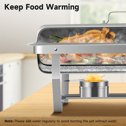 Chafing Dishes Set – Warmhoudbakken – Buffet Warmers – Serveerbakken – Warmhoudschalen – 4-delige Set – RVS Roestvrij Staal – Zonder Elektriciteit