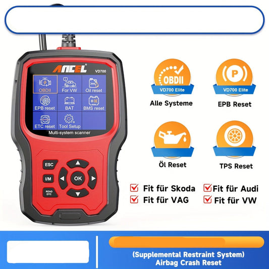 OBD2 Scanner – Autodiagnose Tool – Foutcode Uitlezer – Diagnose Scanner – Auto Scanner – 10+ Speciale Functies zoals EPB Reset en TPMS Kalibratie – Compact en Gebruiksvriendelijk voor Volkswagen, Audi, Skoda en Seat vanaf 1996
