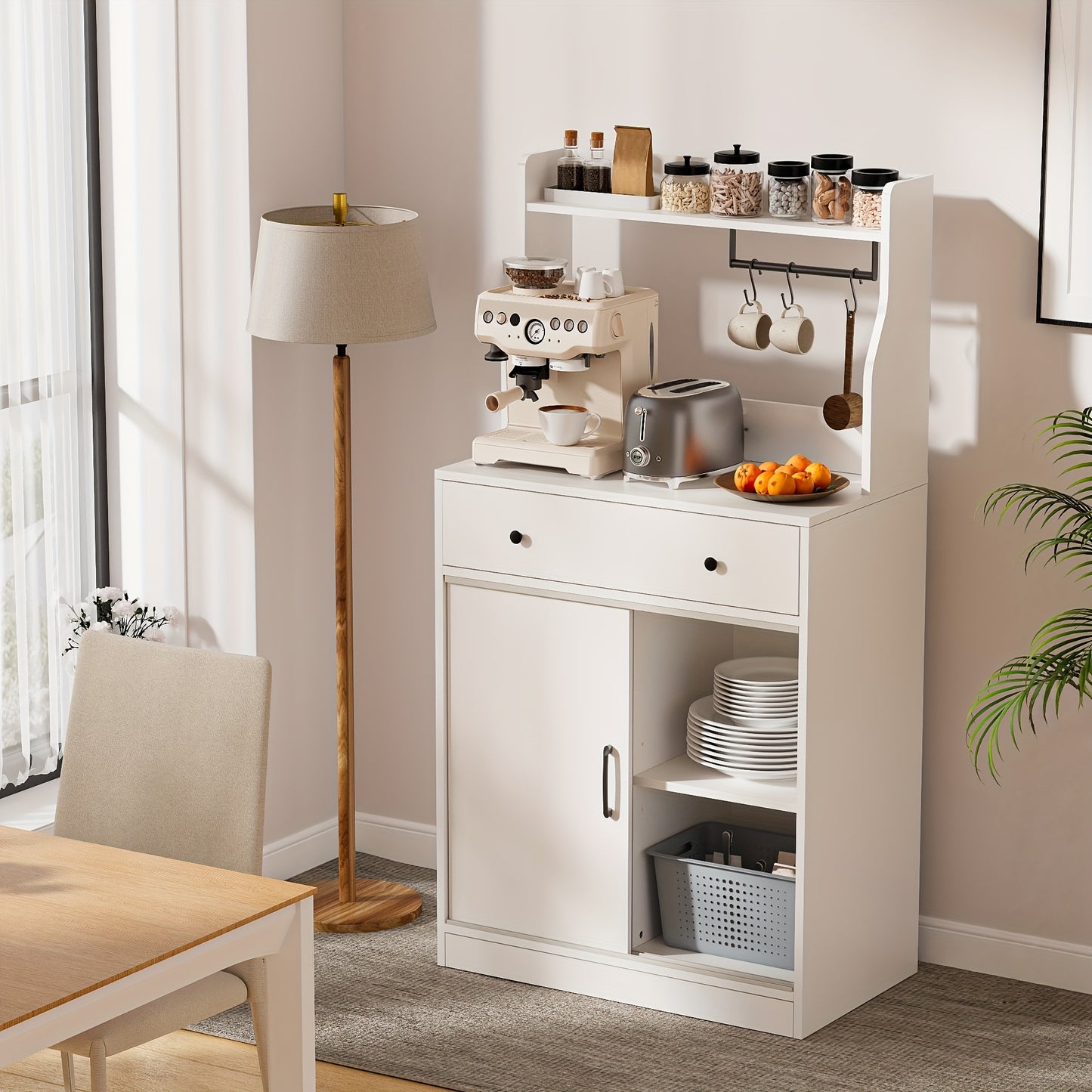 Sideboard Kast Wit – Buffetkast – Opbergkast – Dressoir – Kast Met Laden – Verstelbare Planken – Massief Hout & Spaanplaat – Vrijstaand – Compact 70x40x134 cm