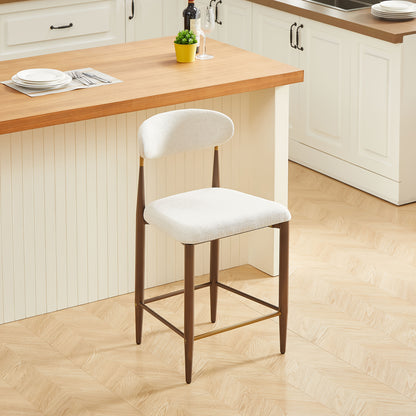 2pcs French Country Style Bar Stools | Blending Modern Retro Design, Beige Fabric Chair Covers, Suitable for Kitchen Islands and Open Bar Counters, Metal Frame