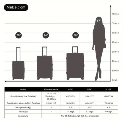 Kofferset – Reiskoffer – Bagage – Harde Koffer – Handbagage – ABS Hard Shell – TSA Cijferslot – 4 Zwenkwielen – Inclusief Cosmeticatasje – Zwart