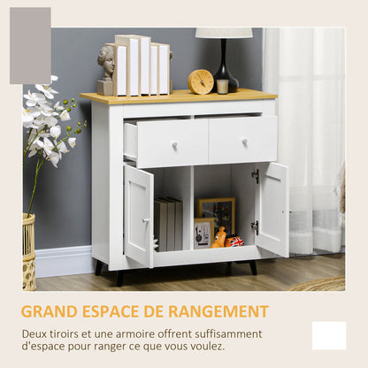 Kast – Opbergkast – Dressoir – Buffettafel – Meubel – Wit – Houtlook Plank – Soft-Close Deuren – Anti-Kantel Beveiliging