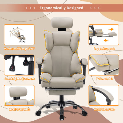 Gamingstoel – Gamestoel – Gaming Chair – Game Stoel – Bureaustoel – Ergonomisch – Verstelbare Hoogte – PU Leder – Zachte Schuimvulling – Stevige Rugleuning – Paars-Wit – Geschikt Voor Volwassenen En Tieners