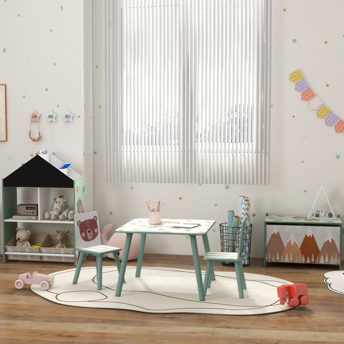 Speelset kinderstoelen met tafel – kindertafel set – kindermeubel – kinderstoeltje – kids meubel – Groen – duurzaam kunststof – veilig afgeronde hoeken