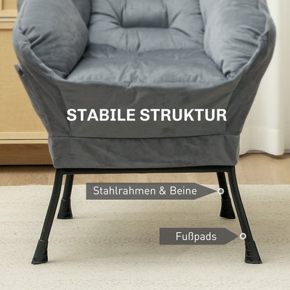 Fauteuil – Zetel – Lounge Stoel – Relaxstoel – Accentstoel – Grijs – Stalen Pootjes – Zijvakken