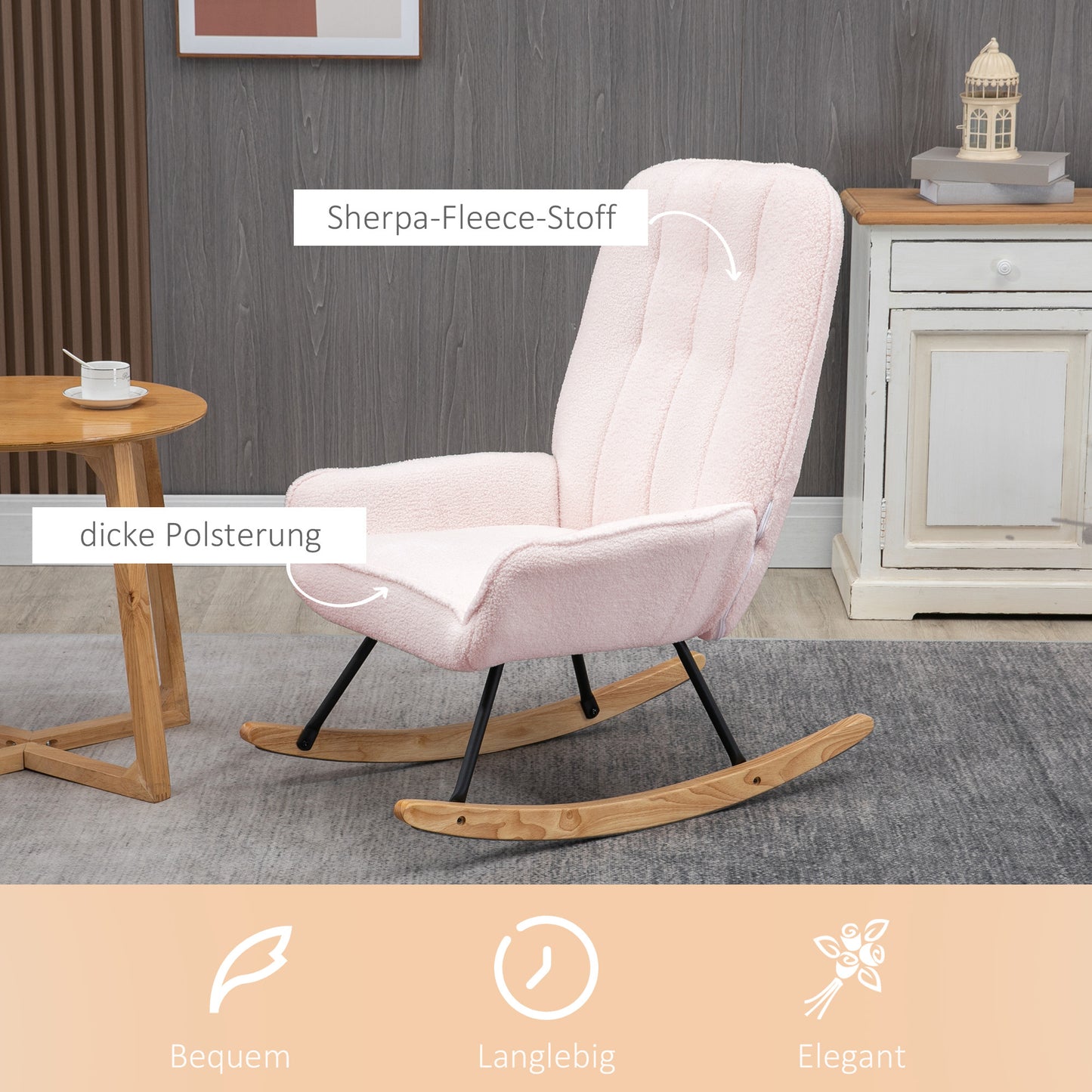 Draaifauteuil – Fauteuil – Relaxstoel – Lounge Stoel – Zachte Roze Fleece Bekleding – Rubberhouten Sleden – Max 150 kg Draagvermogen – Comfortabel Draaimechanisme