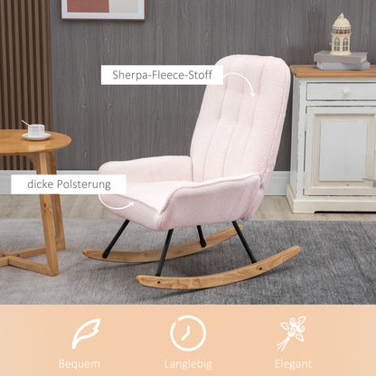 Draaifauteuil – Fauteuil – Relaxstoel – Lounge Stoel – Zachte Roze Fleece Bekleding – Rubberhouten Sleden – Max 150 kg Draagvermogen – Comfortabel Draaimechanisme