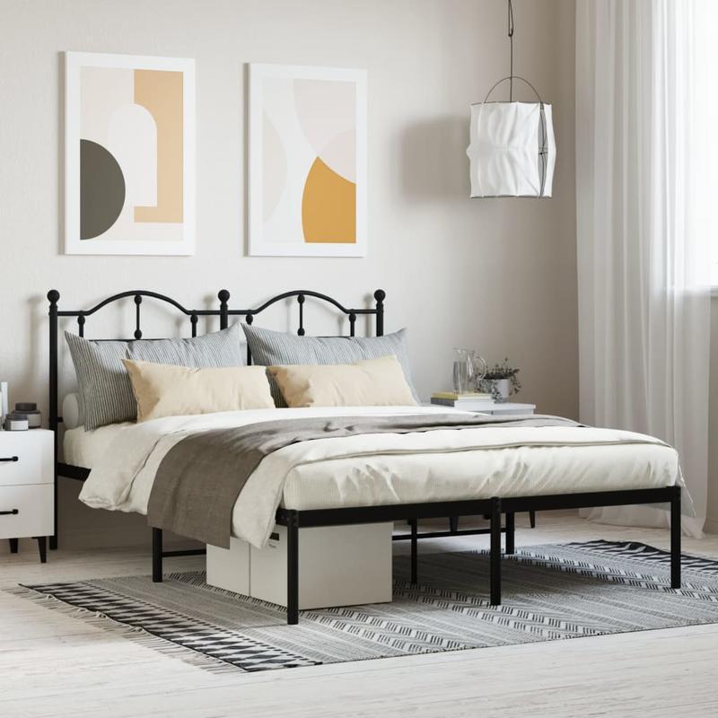 Bedframe – Stalen Bedframe – Metaal Bed – Slaapbank – Bedonderstel – Zwart Hoofdeinde – 140x190 cm – Stevig Metalen Frame