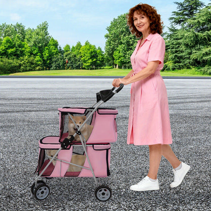 55*69*101cm Double-Tier Pet Stroller - Foldable, Durable Aluminum & Polyester Construction, Spacious Design with 4-Wheel Mobility, Easy to Use for Small & Medium Dogs