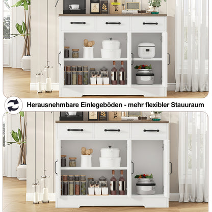 3 Drawers and 3 Doors Sideboard | Wooden Storage Cupboard Cabinet for Kitchen, Living Room, Dining Room, Hallway, White & Black, Contemporary Style, Oyajia Brand
