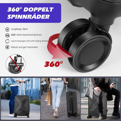 Vierdelige Hardshell Kofferset – Koffer Set – Reiskoffer – Spinner Koffer – Bagage – 360° Draaibare Wielen – TSA Cijferslot – Anthracite