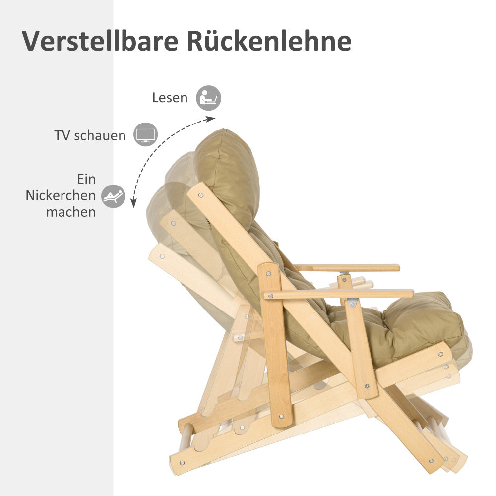 Fauteuil – Relaxstoel – Draaifauteuil – Zitzak – Loungestoel – Vouwbaar – Verstelbare Rugleuning – Beukenhouten Frame – Linnen Look Bekleding – Compact & Lichtgewicht 71x89x96 cm