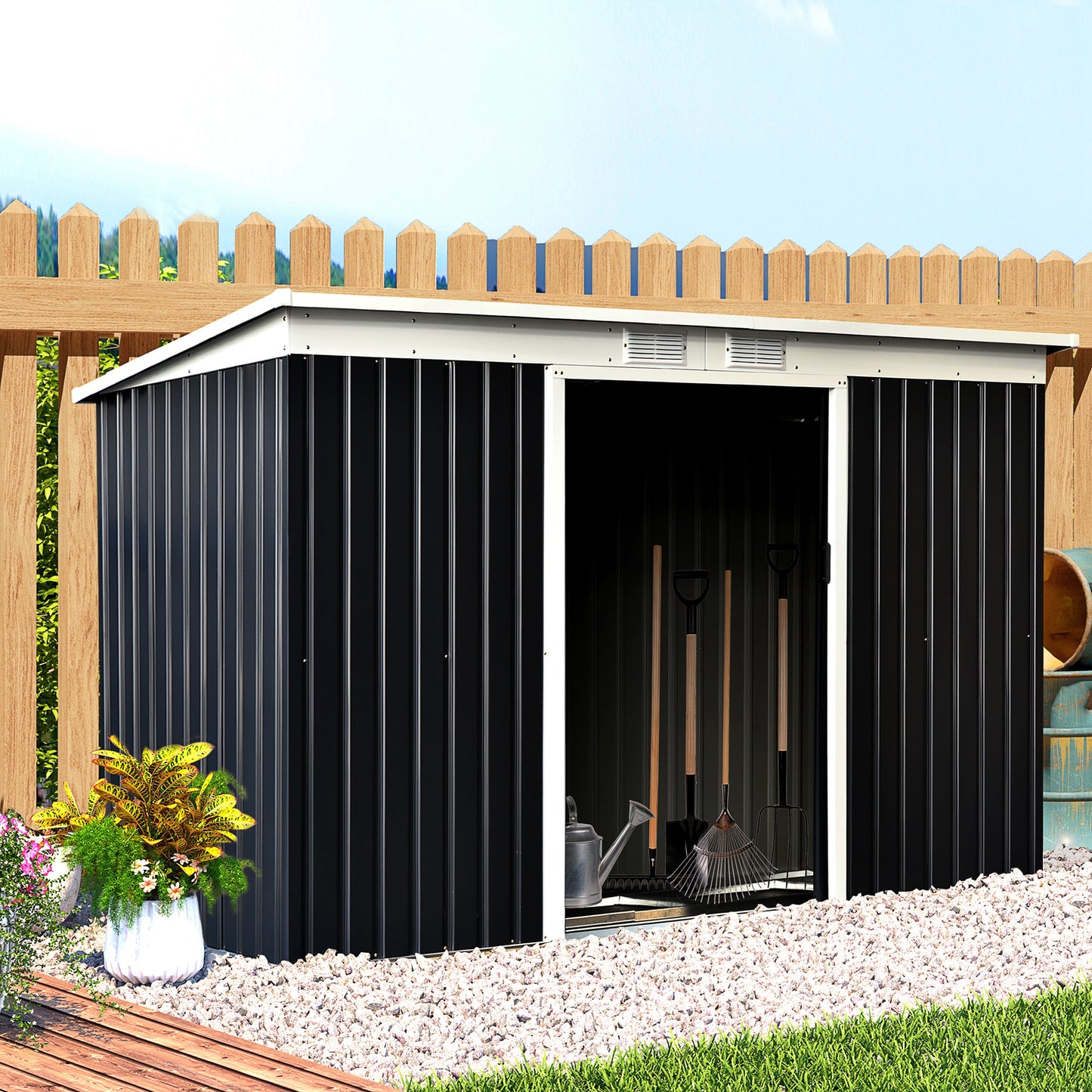 Tuinschuur – Tuinberging – Tuinopslag – Gereedschapsschuur – Fietsenberging – Gegalvaniseerd Staal – Ruime Opbergruimte 3,2 m² – Schuifdeuren Met Ventilatie