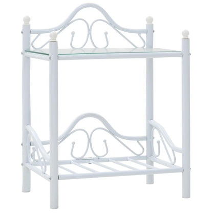 Nachtkastje – Nachtkastjes – Bedside Table – Bijzetkastje – Opbergkastje – Set Van 2 – Modern Wit Design – Stalen Frame Met Glas