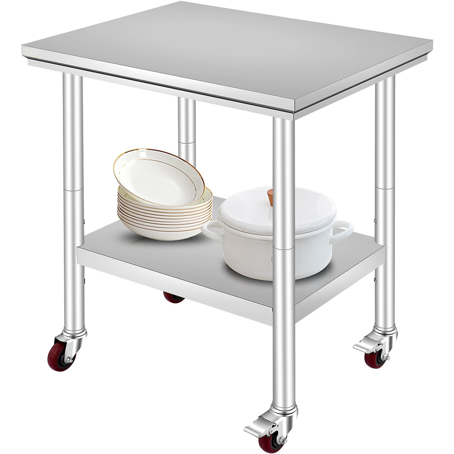 Werktafel – Werkbank – Werkoppervlak – Werkplateau – Roestvrijstaal – Verstelbare Planken – Zwenkwieltjes – 61x76x86 cm