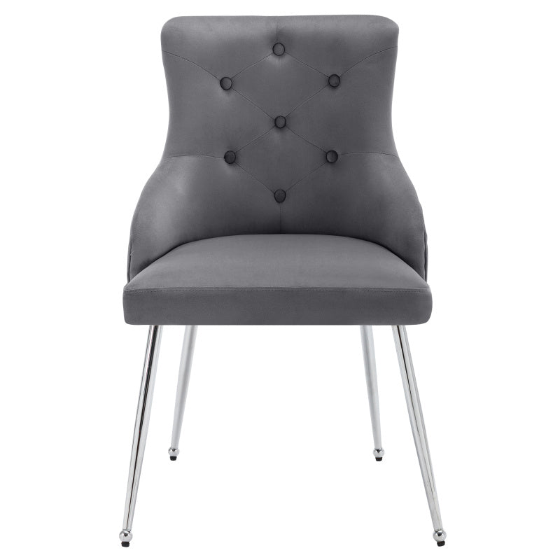 Eetkamerstoelen – Stoelen Set – Zitmeubelen – Armstoel – Moderne Stoelen – Grijze Fluwelen Bekleding – Met Lendenkussens & Stevig Metalen Frame