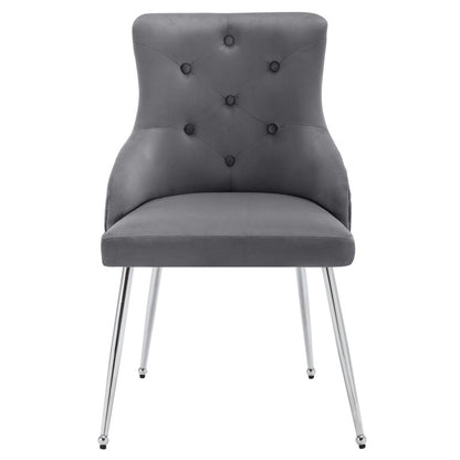 Eetkamerstoelen – Stoelen Set – Zitmeubelen – Armstoel – Moderne Stoelen – Grijze Fluwelen Bekleding – Met Lendenkussens & Stevig Metalen Frame