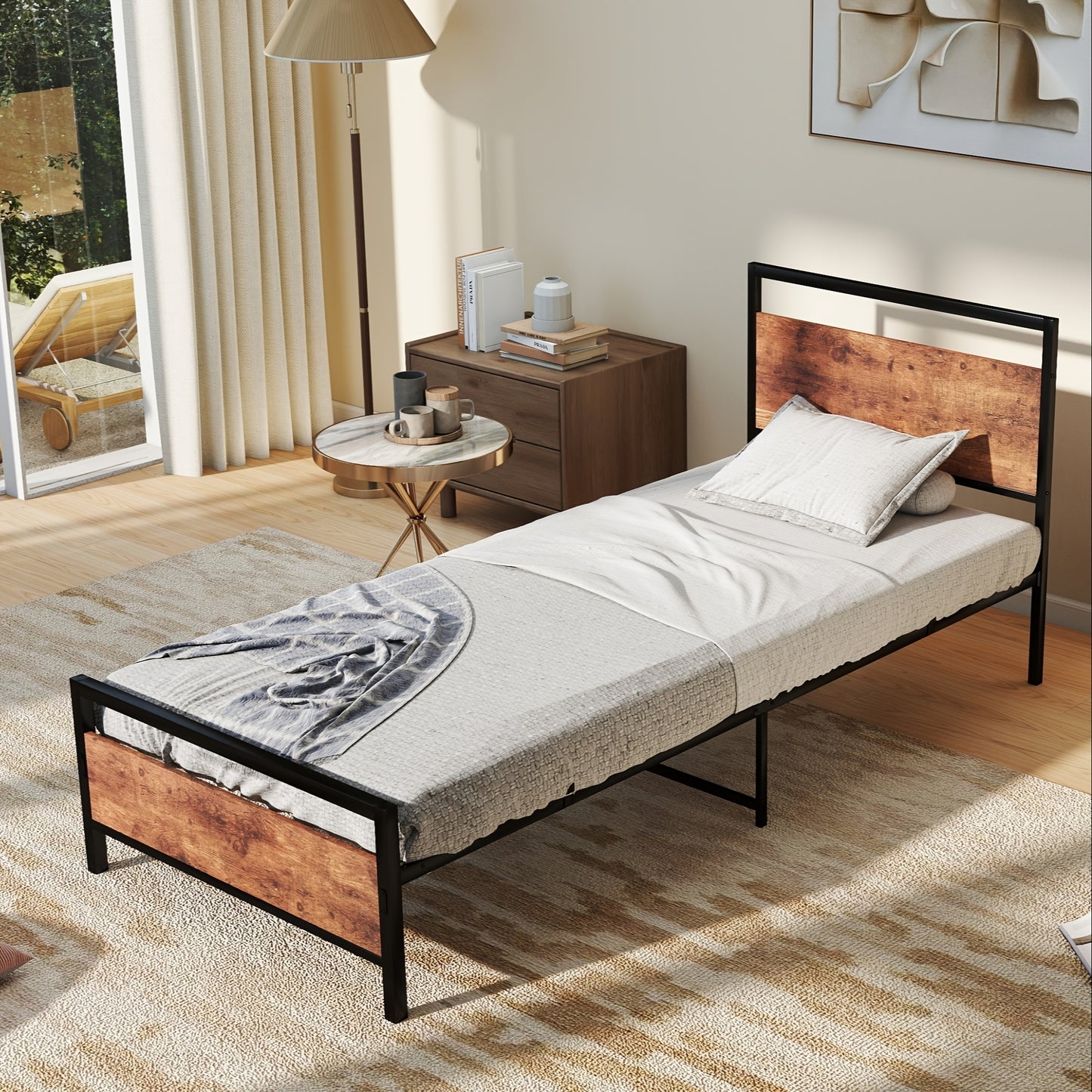 Bedframe – Bed – Eenpersoonsbed – Tweepersoonsbed – Metalen Bed – 140x200 cm – Stevig Zwart Metaal – Inclusief Spiraalbodem