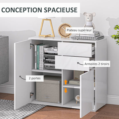 Commode – Ladekast – Opbergkast – Dressoir – Babykamermeubel – Witglanzend – 79x36x74 cm – Druk-open systeem